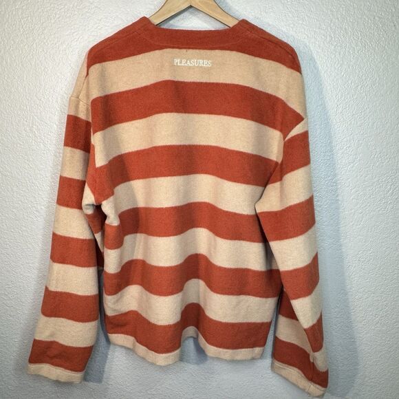 Pleasures Typo Cardigan Orange Striped Pockets Sweater Wool Blend Autumn Men L - Picture 4 of 11